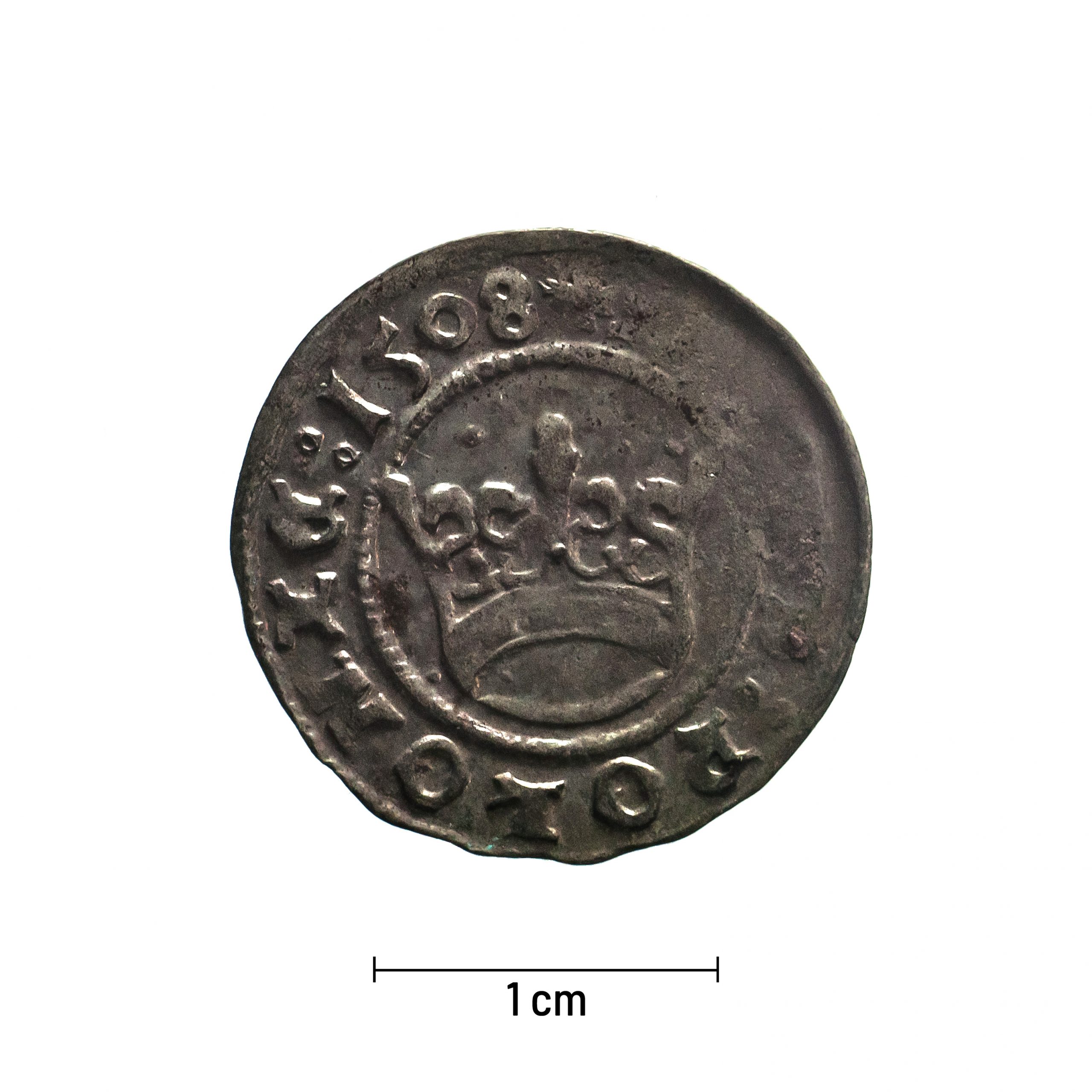 0049 zbiory numizmatyczne st. kadyiego; zygmunt i stary (1508); półgrosz koronny - rewers