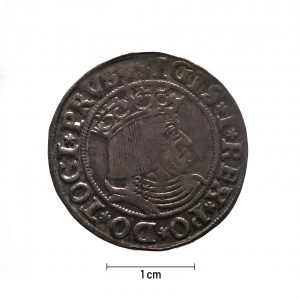 0077 zbiory numizmatyczne st. kadyiego; zygmunt i stary (1531); grosz pruski- awers