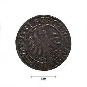 0077 zbiory numizmatyczne st. kadyiego; zygmunt i stary (1531); grosz pruski- rewers
