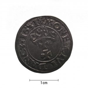 0084 zbiory numizmatyczne st. kadyiego; zygmunt i stary (1531); szeląg gdański- rewers