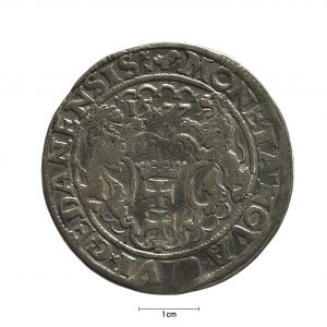 0175 zbiory numizmatyczne st. kadyiego; stefan batory (1577); talar gdański (2) - rewers
