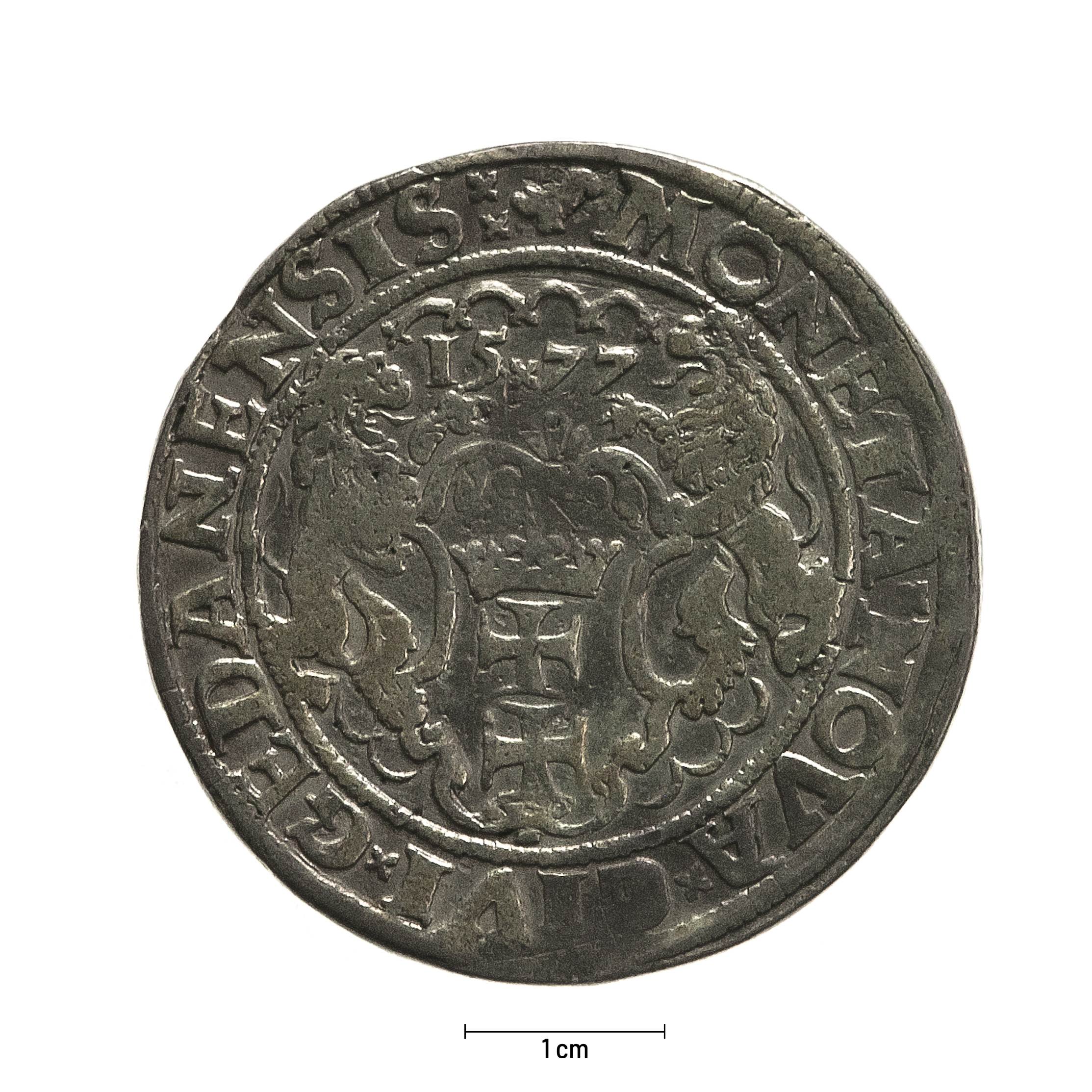 0175 zbiory numizmatyczne st. kadyiego; stefan batory (1577); talar gdański (2) - rewers