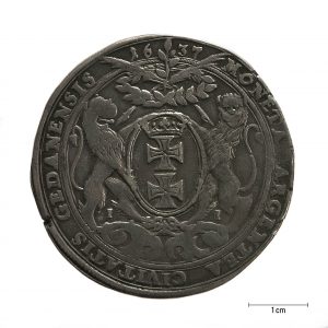 0470 zbiory numizmatyczne st. kadyiego; władysław iv waza (1637); talar gdański – rewers