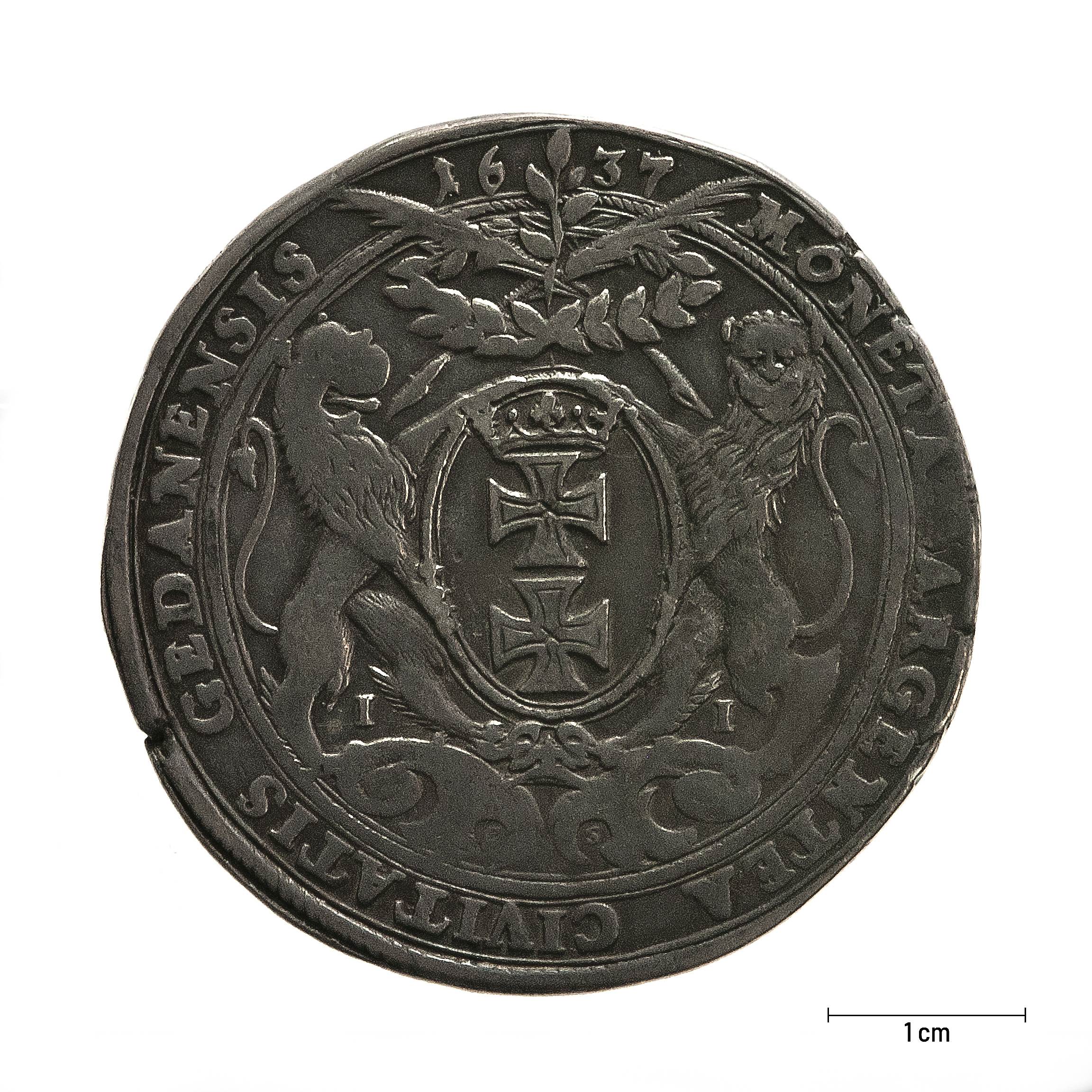 0470 zbiory numizmatyczne st. kadyiego; władysław iv waza (1637); talar gdański – rewers