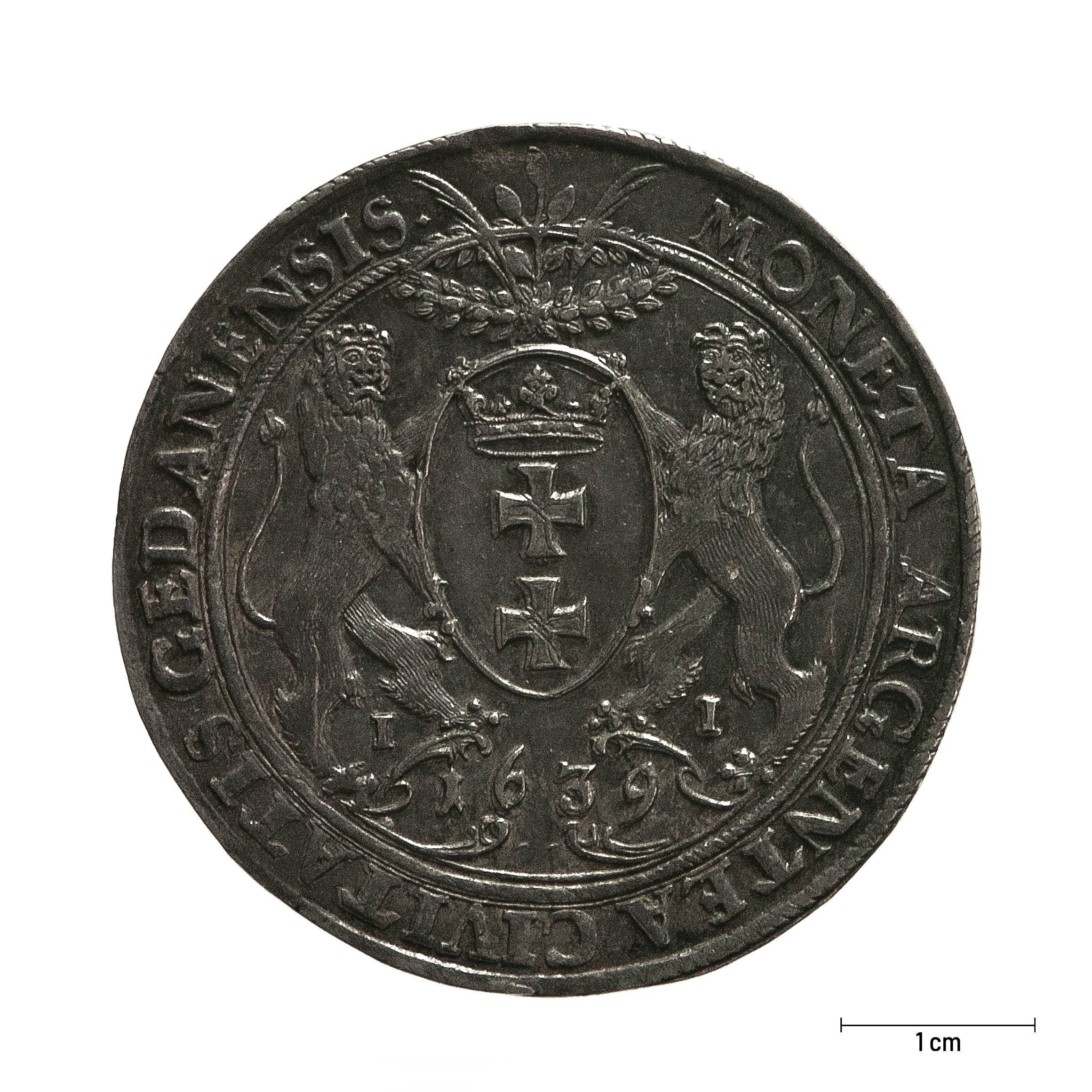 0471 zbiory numizmatyczne st. kadyiego; władysław iv waza (1639); talar gdański – rewers