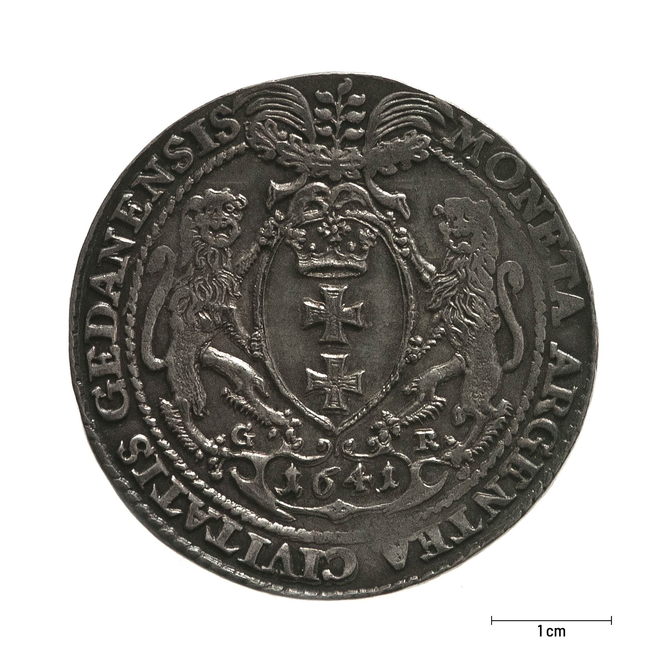 0474 zbiory numizmatyczne st. kadyiego; władysław iv waza (1641); talar gdański – rewers