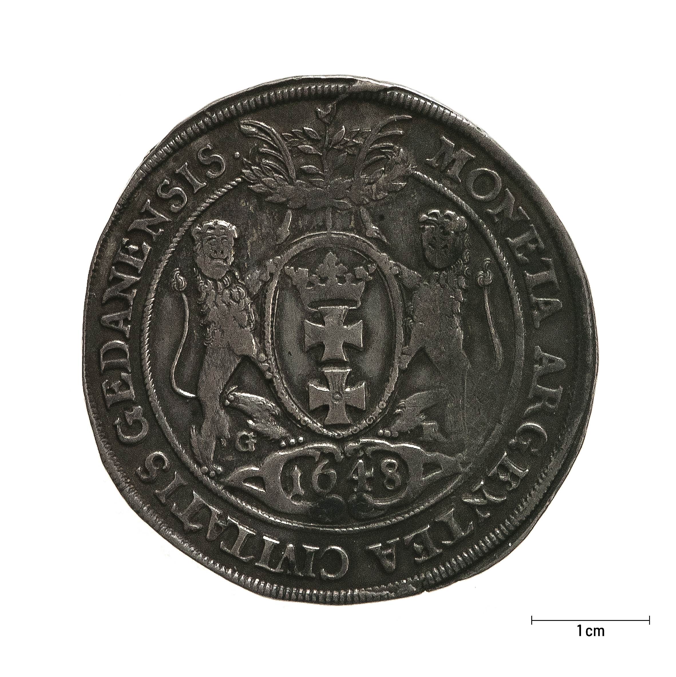 0475 zbiory numizmatyczne st. kadyiego; władysław iv waza (1648); talar gdański – rewers
