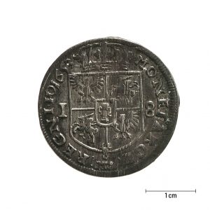 0520 zbiory numizmatyczne st. kadyiego; jan kazimierz (1653); ort koronny– rewers