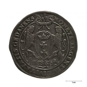 0573 zbiory numizmatyczne st. kadyiego; jan kazimierz (1649); talar gdański– rewers