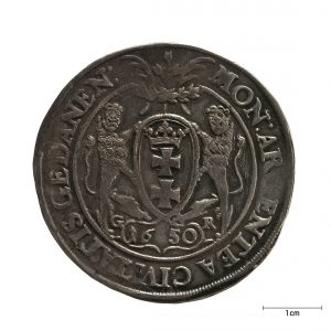 0574 zbiory numizmatyczne st. kadyiego; jan kazimierz (1650); talar gdański– rewers