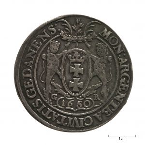 0576 zbiory numizmatyczne st. kadyiego; jan kazimierz (1650); talar gdański– rewers