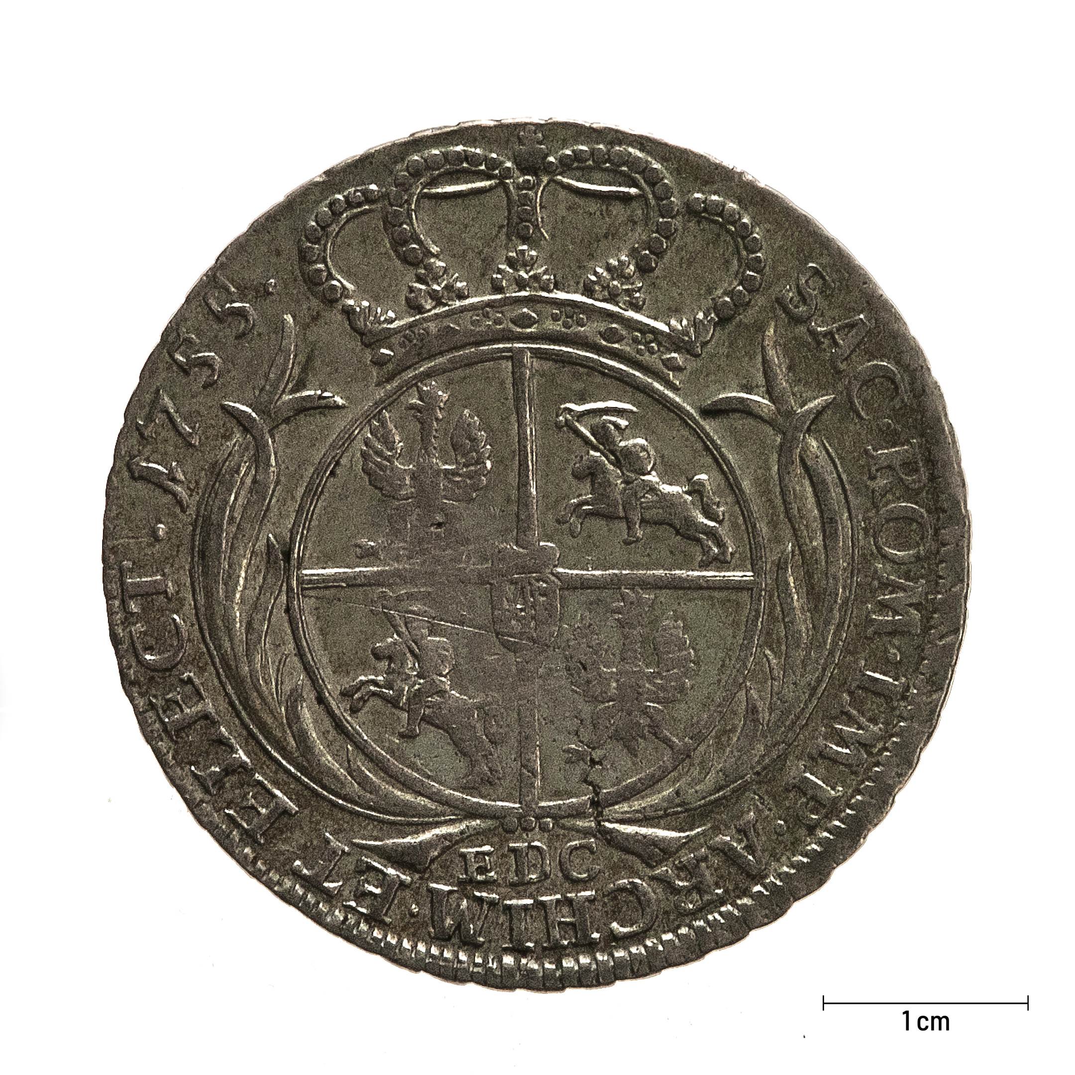 0636 zbiory numizmatyczne st. kadyiego; august iii sas (1776); talar koronny– rewers