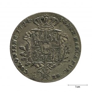 0739 zbiory numizmatyczne st. kadyiego; stanisław august (1794); talar 6 złotowy – rewers
