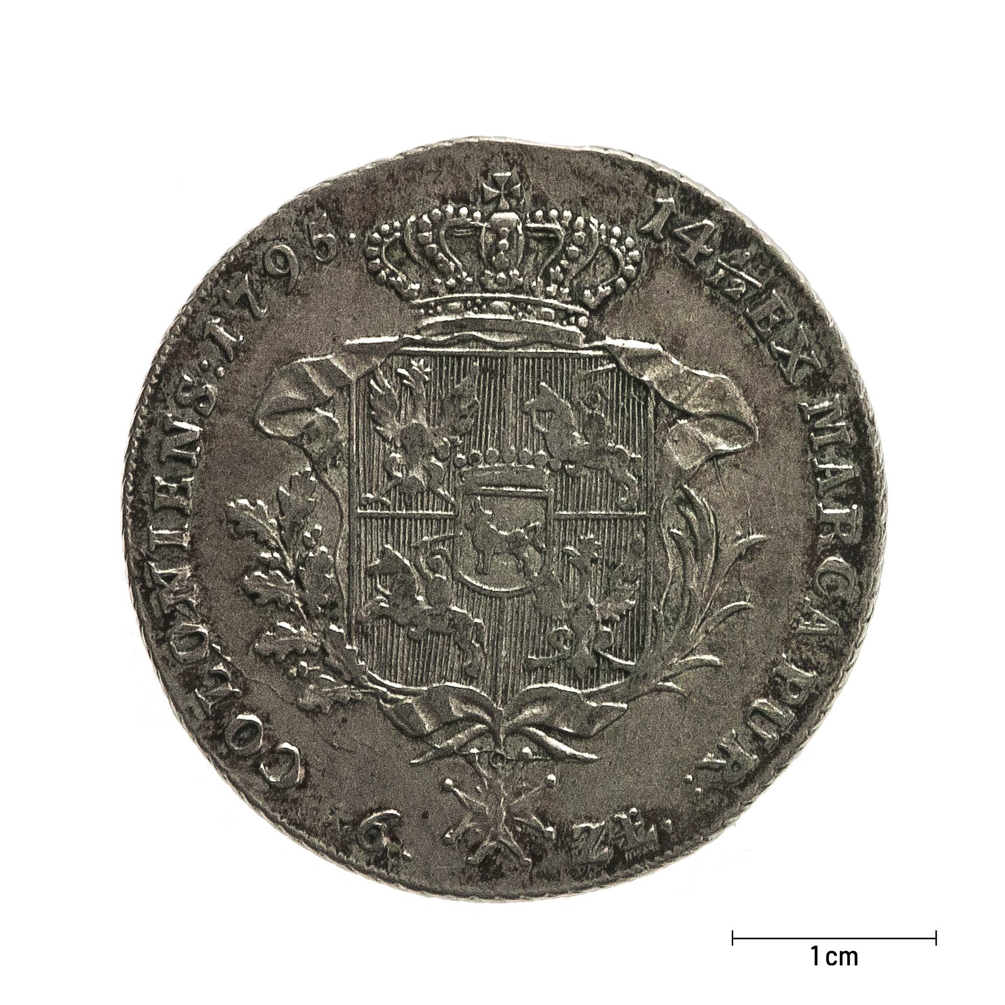 0740 zbiory numizmatyczne st. kadyiego; stanisław august (1795); talar 6 złotowy – rewers