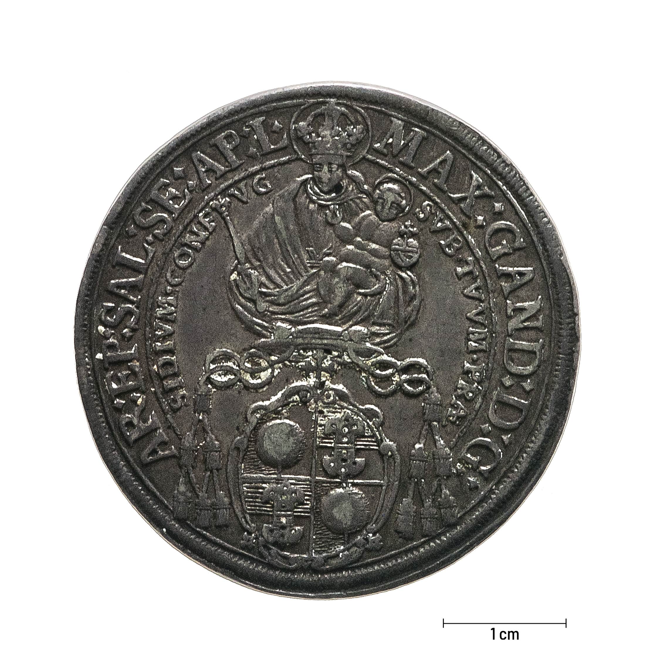 0931 Zbiory numizmatyczne St. Kadyiego; Talar arcybiskupi Salzburg (1675); rewers