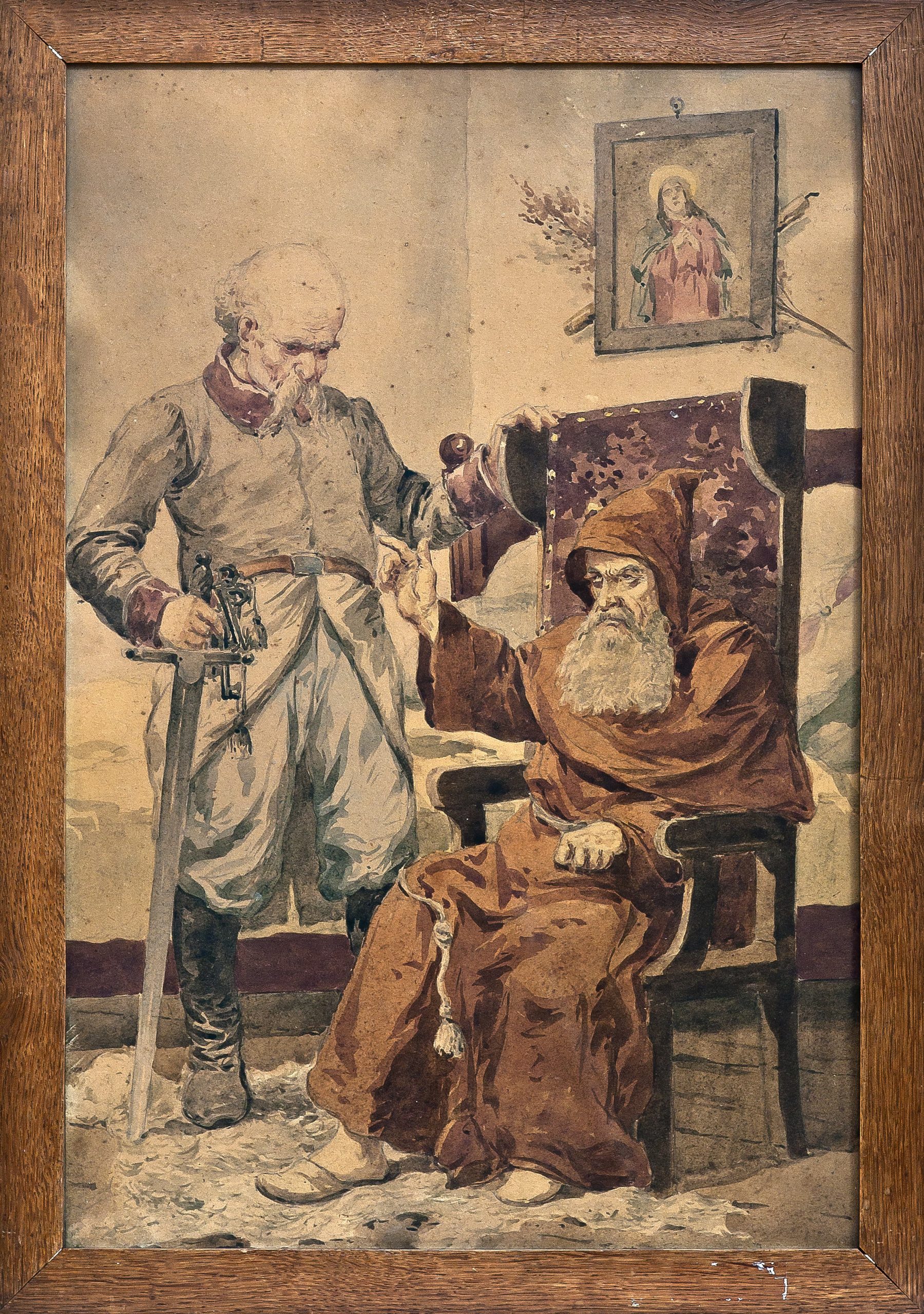 1161 ah akwarela, ksiądz robak z gerwazym, autor seweryn bieszczad, druga poł. xix w. 51x34 cm.