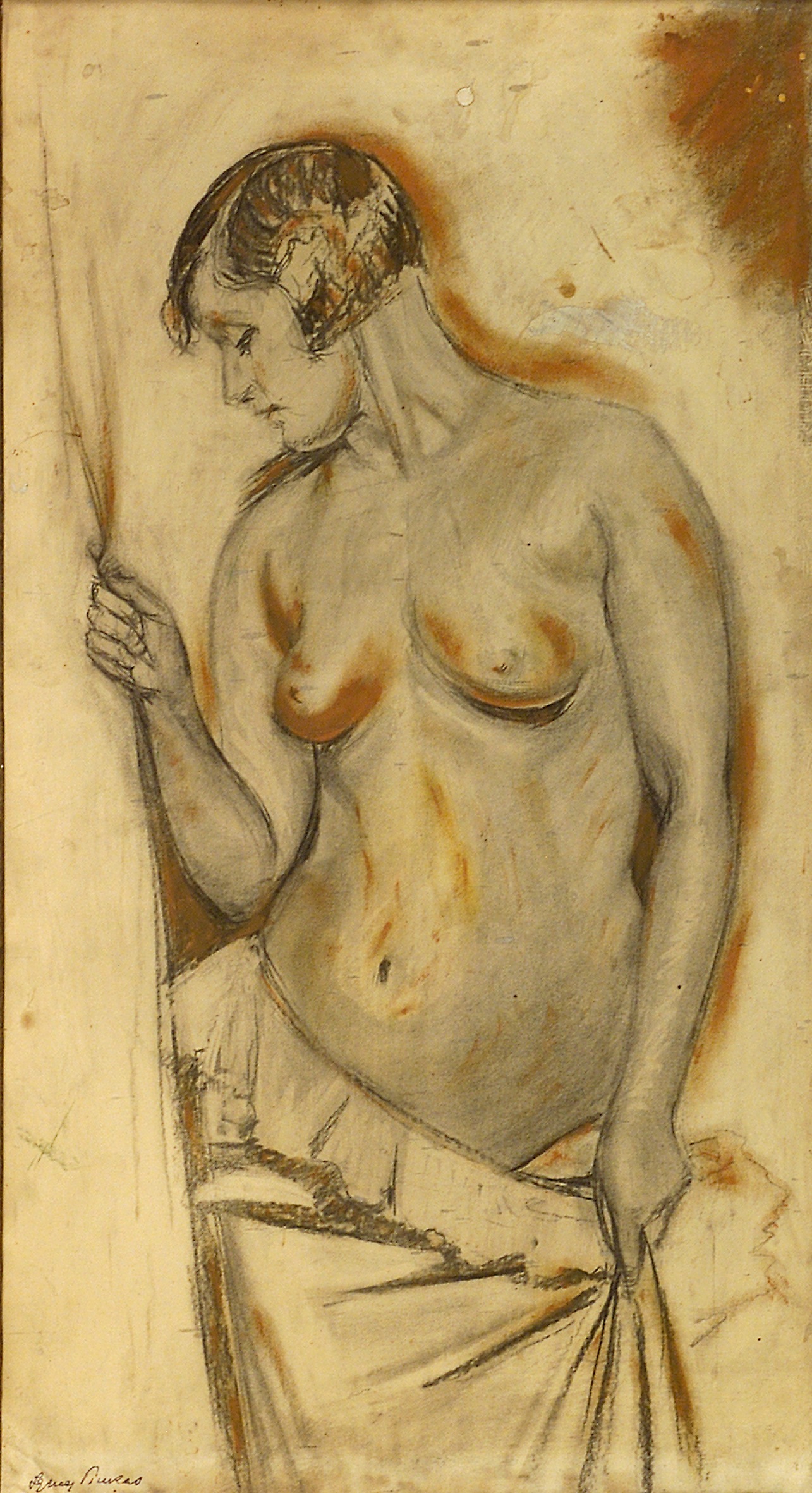 1166 ah autor ignacy pinkas, półakt kobiecy, pastele tektura, 69x38 cm, fot