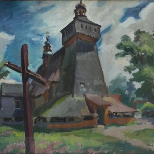 1309 ah, autor st. witowski iskrzyniak, kościół w haczowie, olej na płótnie, 36x42 cm