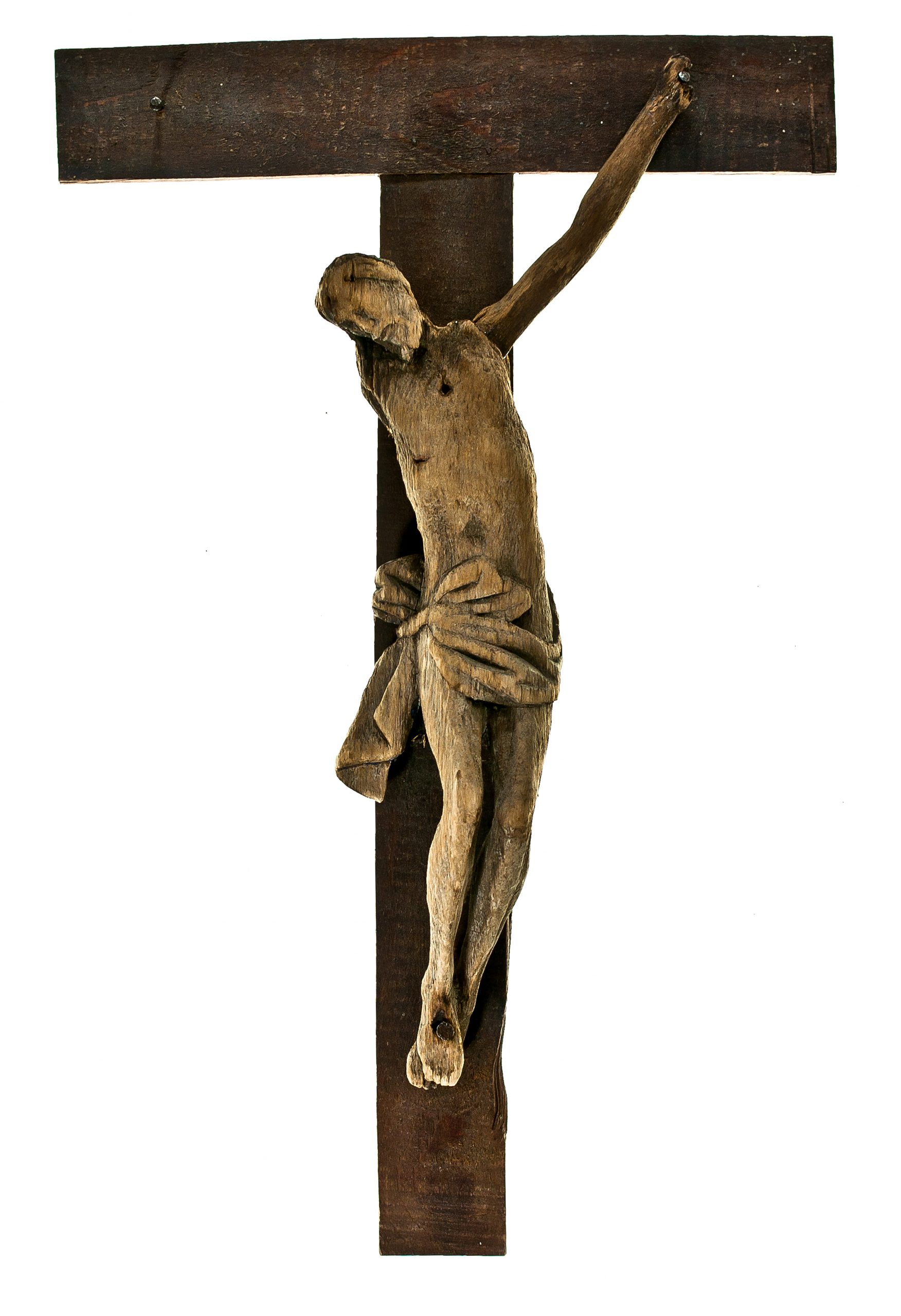 133 etnografia - chrystus ukrzyżowany, xix w., wys. krzyża 34 cm, wys. postaci 29 cm, szer. krzyża 22 cm, szer. postaci 13 cm