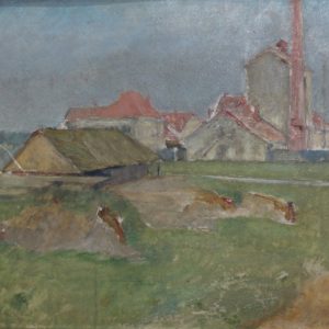 1497 ah, autor st. szczepański, niegłowice fabryka, olej na płótnie, 30x40 cm