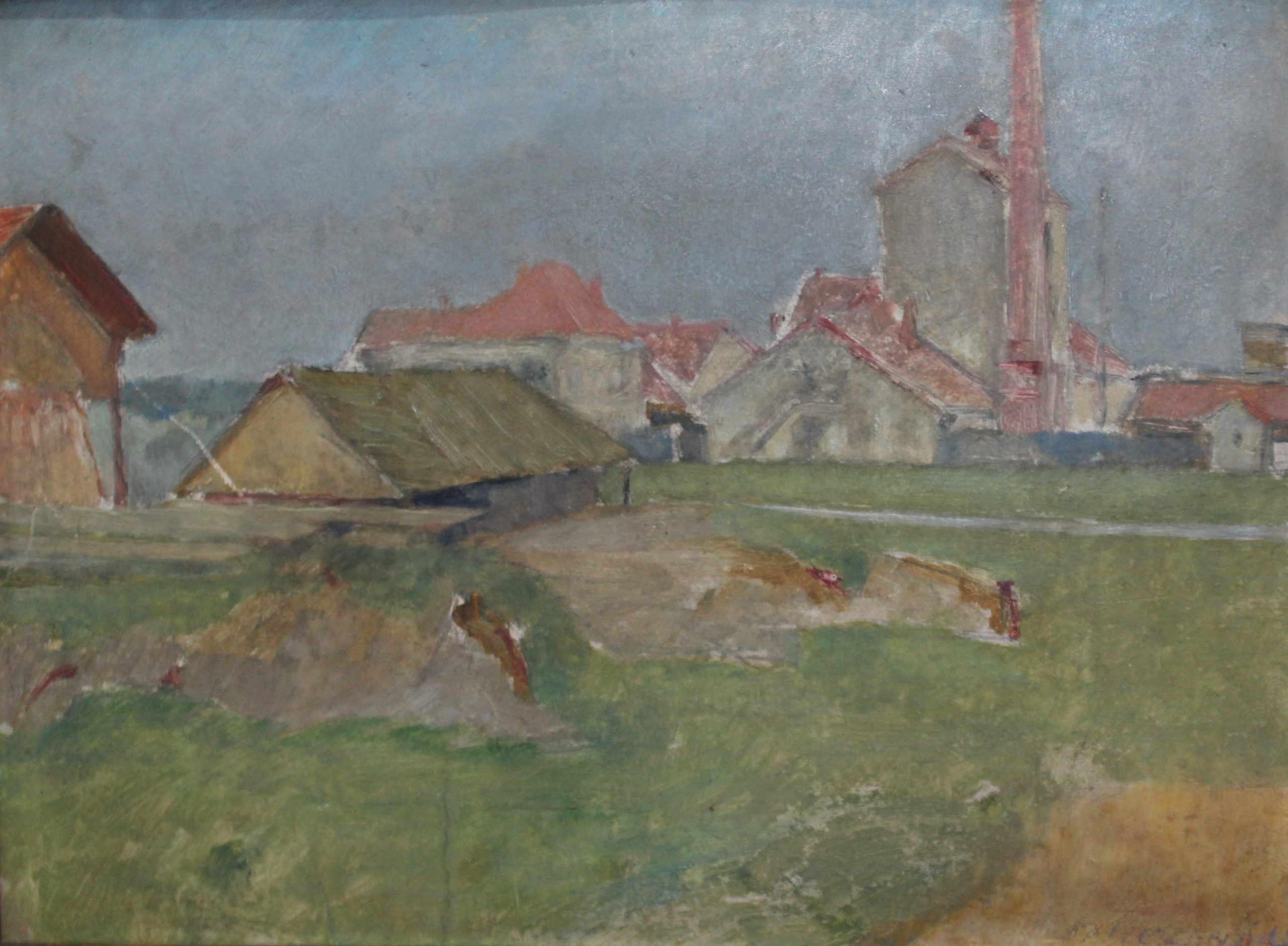 1497 ah, autor st. szczepański, niegłowice fabryka, olej na płótnie, 30x40 cm