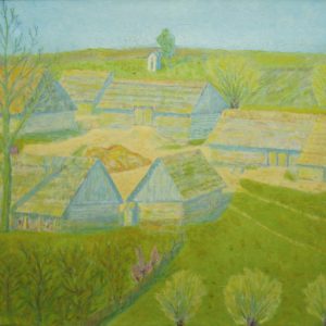 1551 ah, autor st. witowski z jasła, imielna przysiółek osobnicy, 1945, olej na płótnie, 53,5x73 cm