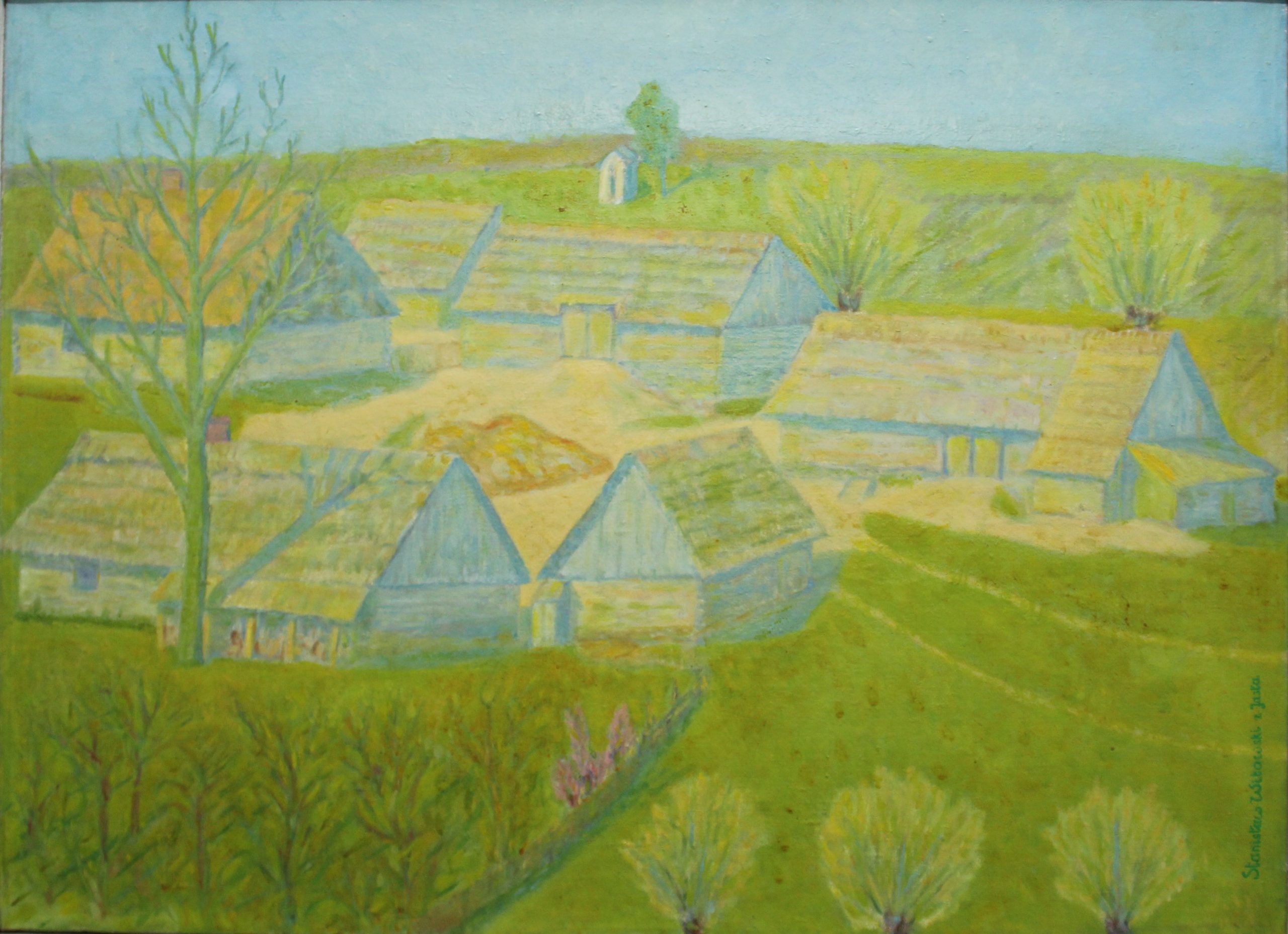 1551 ah, autor st. witowski z jasła, imielna przysiółek osobnicy, 1945, olej na płótnie, 53,5x73 cm
