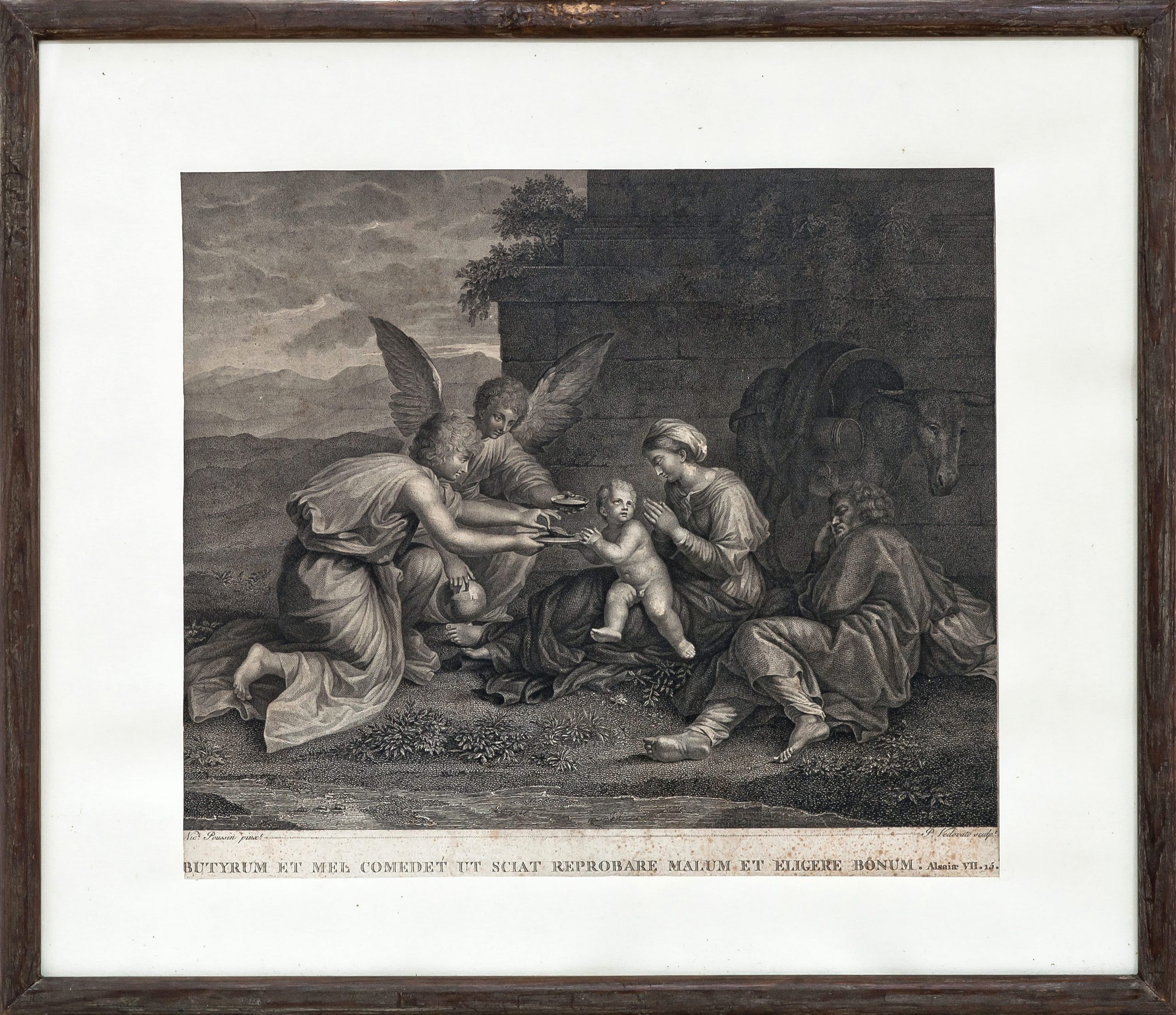 1733 ah miedzioryt, Święta rodzina, autor paweł vodoweta według nicolasa poussina, xviii w.