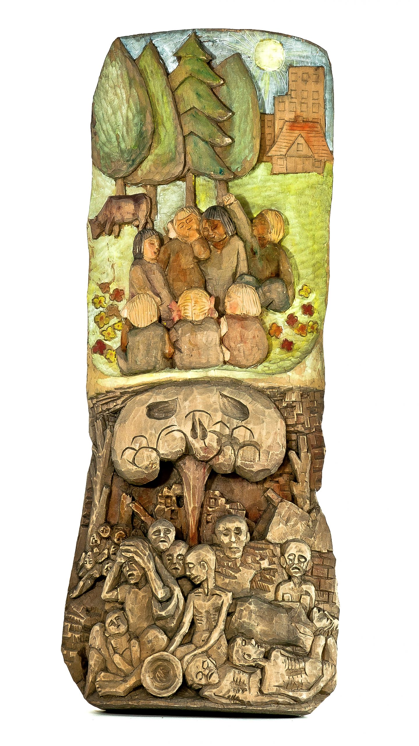1787 - etnografia, nie chcemy wojny, płaskorzeźba autorstwa antoniego bolka z załęża, 1979 r., wys. 98,3 cm, szer. 34,5 cm, gł. 5,1 cm