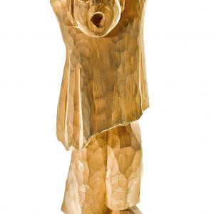 1790 etnografia - ziewający chłopiec, rzeźba wykonana w drewnie lipowym, antoni bolek, załęże, 1979 r, wys.  37 cm, szer. 11,5 cm, gł. 8,5 cm