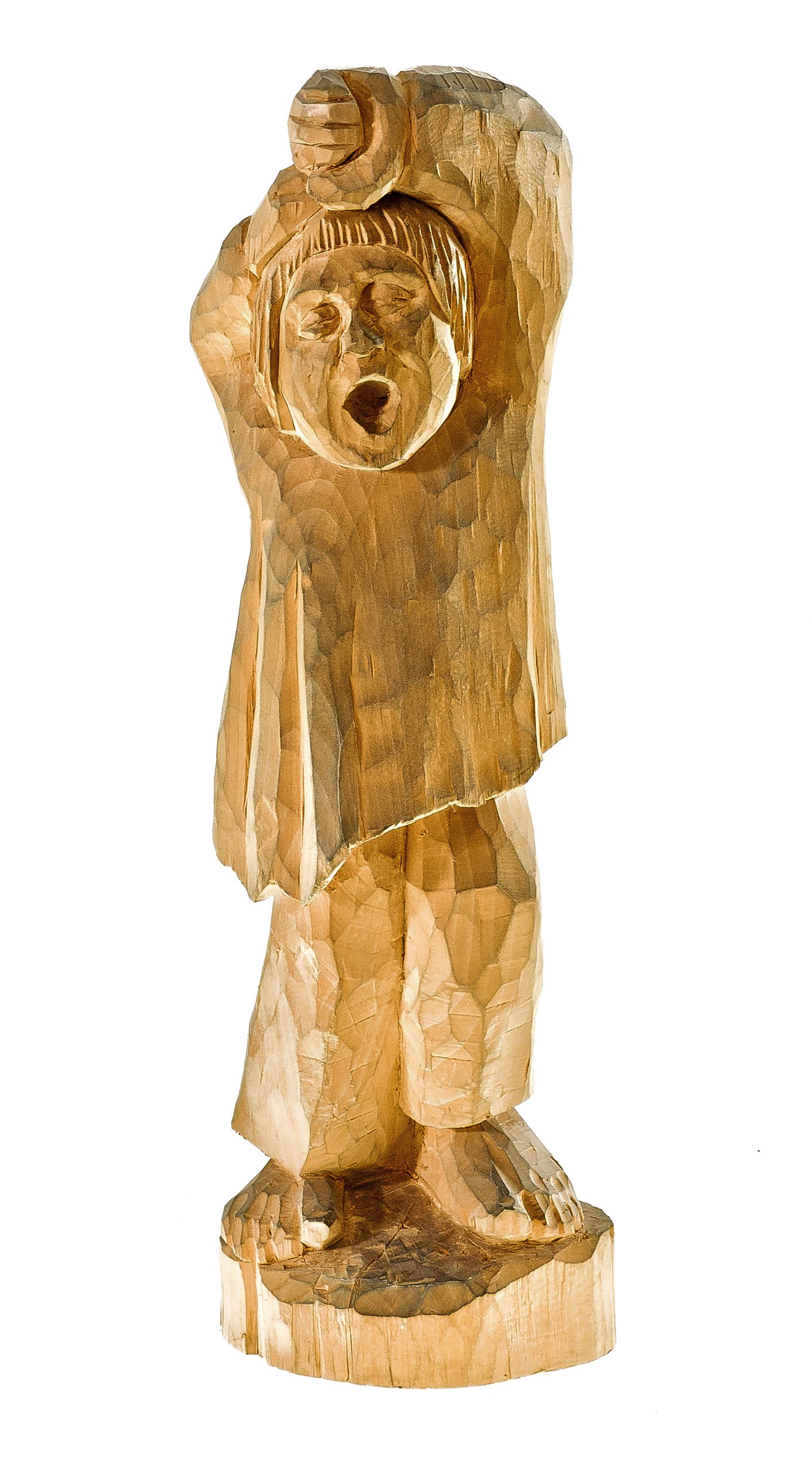1790 etnografia - ziewający chłopiec, rzeźba wykonana w drewnie lipowym, antoni bolek, załęże, 1979 r, wys.  37 cm, szer. 11,5 cm, gł. 8,5 cm