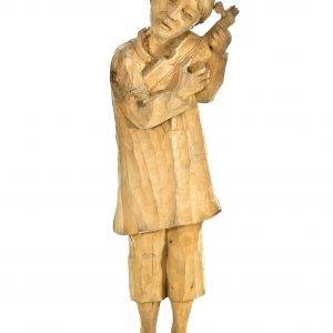 1869 etnografia - muzykant, rzeźba ludowa w drewnie lipowym, autorstwa antoniego bolka z załęża, 1983 r., wys. 78 cm, szer. 25 cm, gł. 16 cm