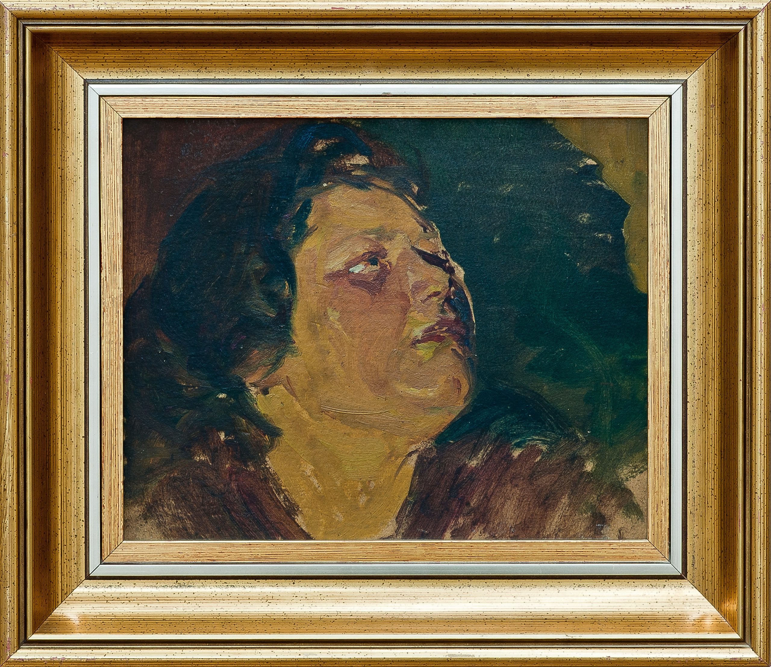 2038 a-h autor ignacy pinkas, głowa w świetle lampy naftowej, olej dykta, 21,5x26,5, fot. msz