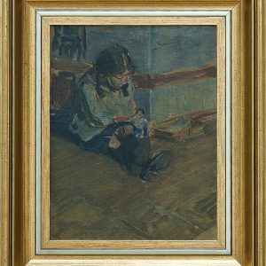 2039 a-h autor ignacy pinkas, dziewczynka z lalką, 1920, olej dykta, 27x21,5 cm