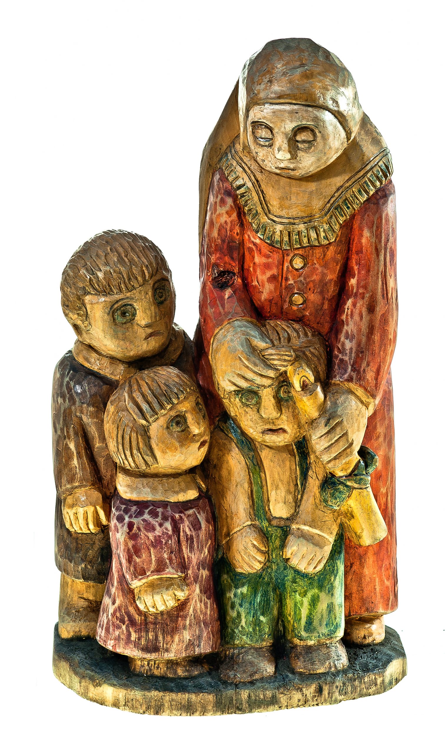 2094 etnografia - podsmalanie włosów na gromniczną, rzeźba w drewnie, kolano, zygmunt walenciuk, 1980 r., wys. 53 cm, szer. 23 cm, gł. 13 cm
