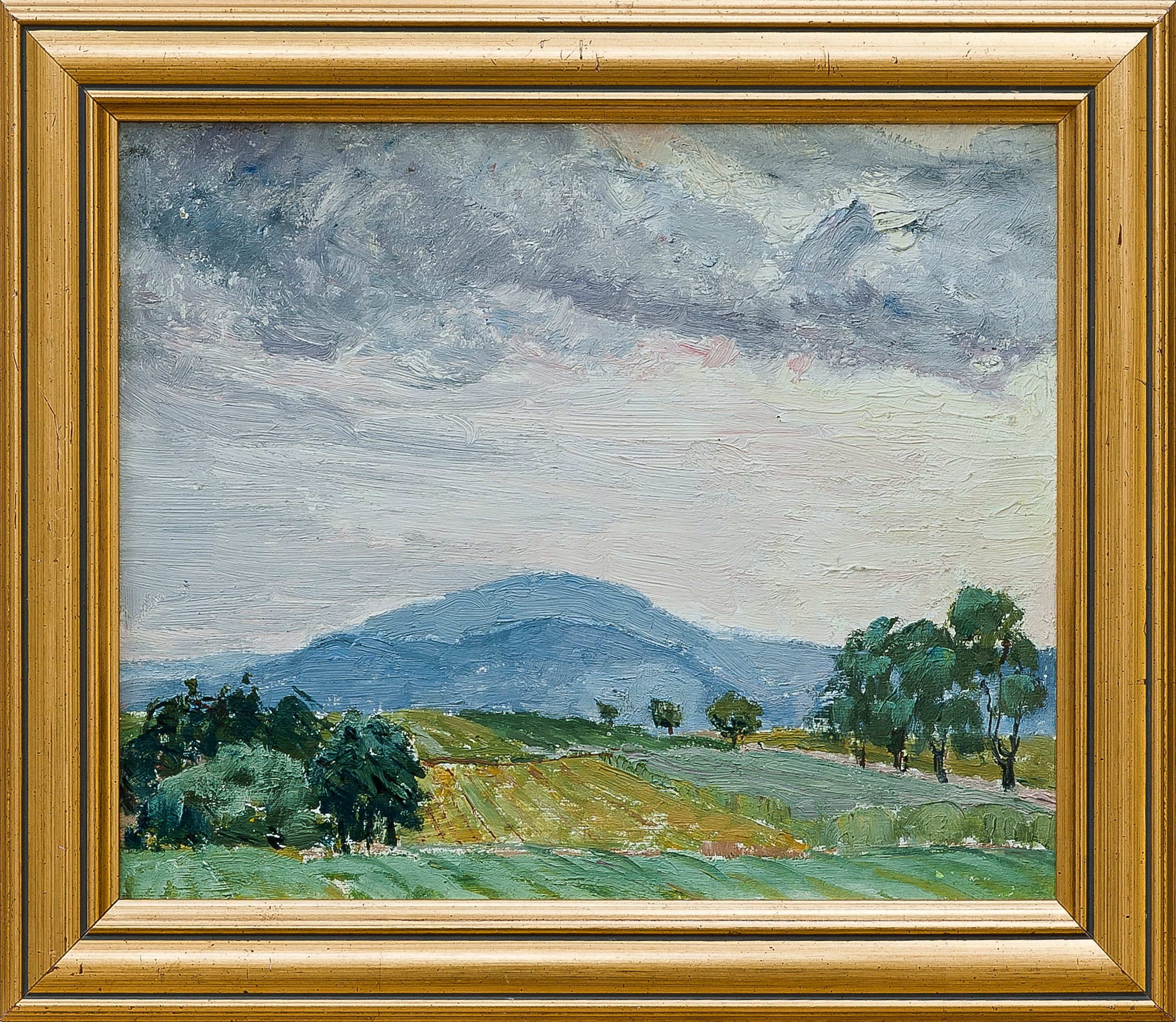 2110 ah autor ignacy pinkas, pejzaż bystra na Śląsku, 1931, olej dykta, 22x27 cm
