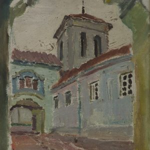 2115 ah autor ignacy pinkas, architektura wilno, 1928, olej dykta, 22x27 cm.