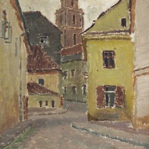 2116 ah autor ignacy pinkas, uliczka wilno, 1928, olej dykta, 27x22 cm.