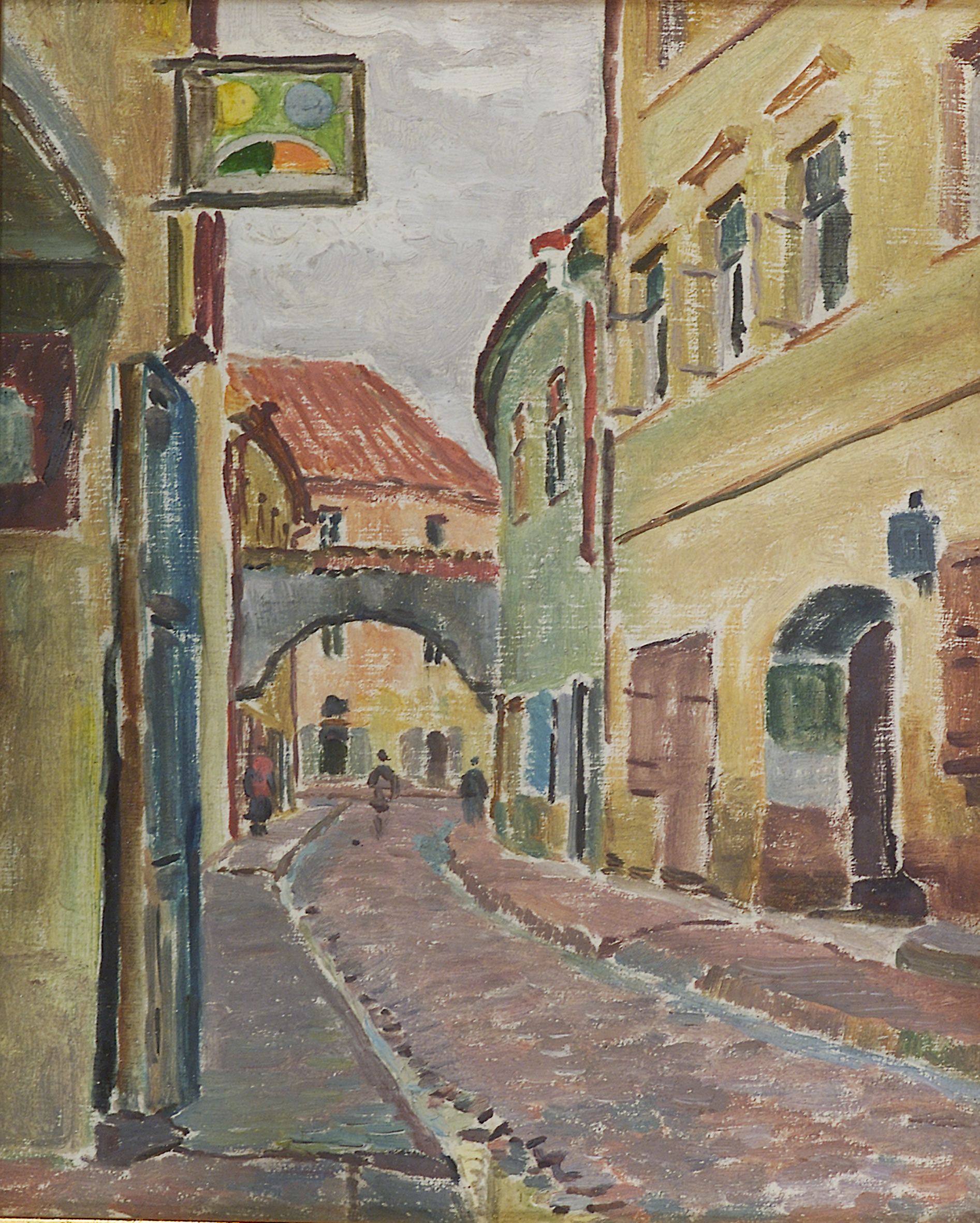 2134 ah autor ignacy pinkas, ulica w wilnie, 1928, olej dykta, 27x22 cm.