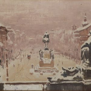 2135 ah autor ignacy pinkas, václavské náměstí praga, 1925, olej dykta, 22x27 cm.