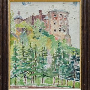 2143 ah autor ignacy pinkas, pieskowa skała, 1932, olej dykta, 27x22 cm.