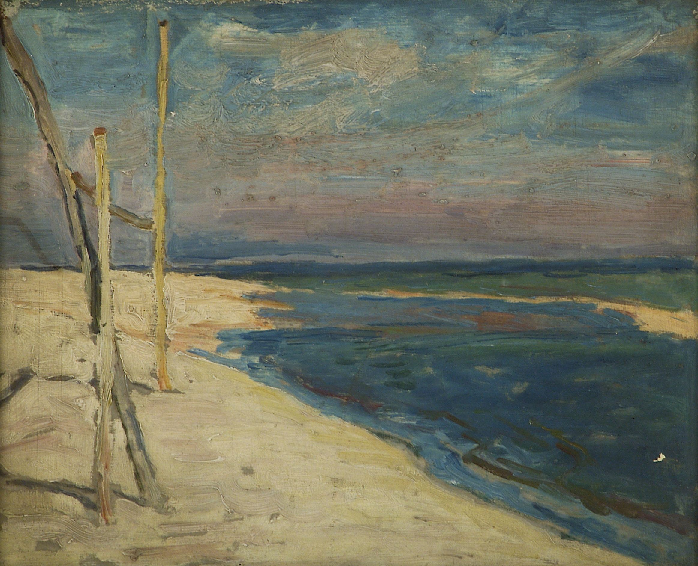 2150 ah autor ignacy pinkas, jastarnia plaża, 1933, olej dykta, 27x22 cm.