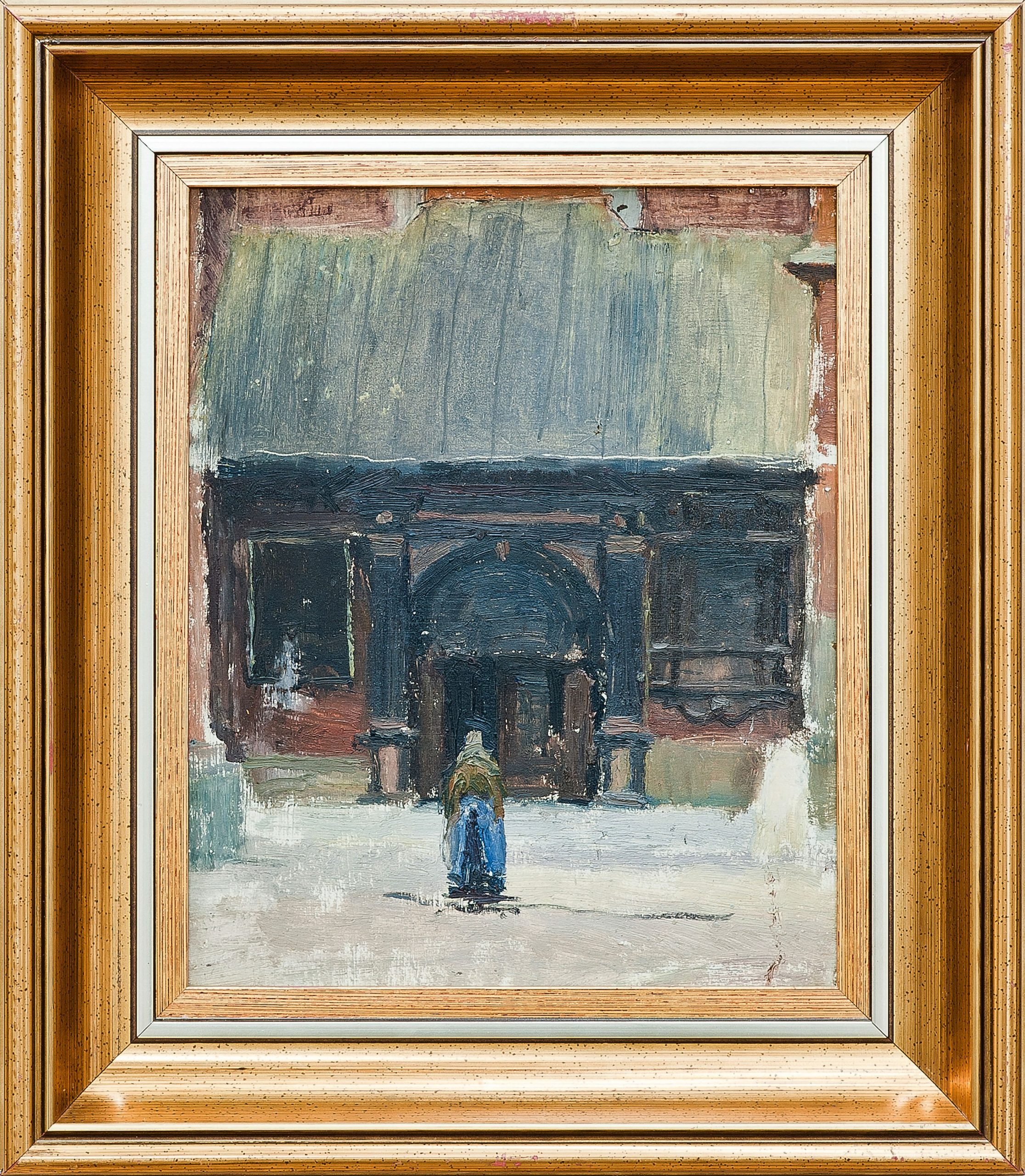 2153 ah autor ignacy pinkas, wejście boczne kościoła mariackiego w krakowie, 1934, olej dykta, 27x22, fot. msz