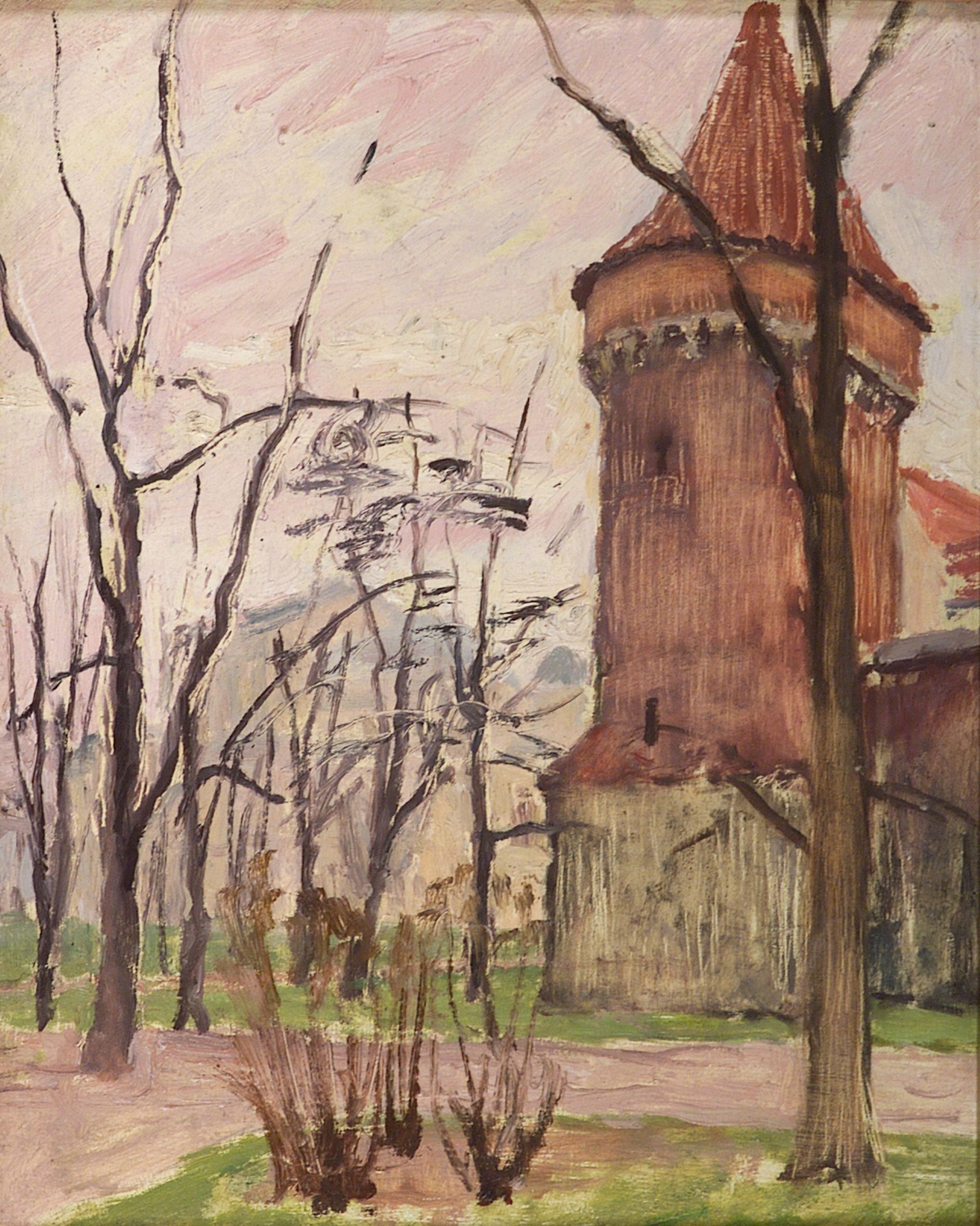 2155 ah autor ignacy pinkas, wieża pasamoników, 1934, olej dykta, 27x22,