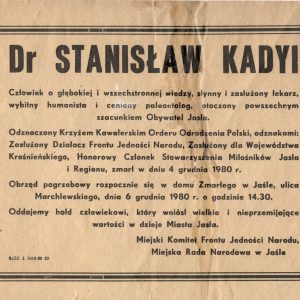 2157 ahsid – klepsydra informująca o śmierci stanisława kadyiego, 1980 r.