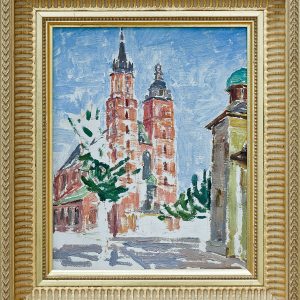 2174 ah autor ignacy pinkas, szkic kościoła mariackiego w krakowie, 1934, olej dykta, 27x22, fot. msz