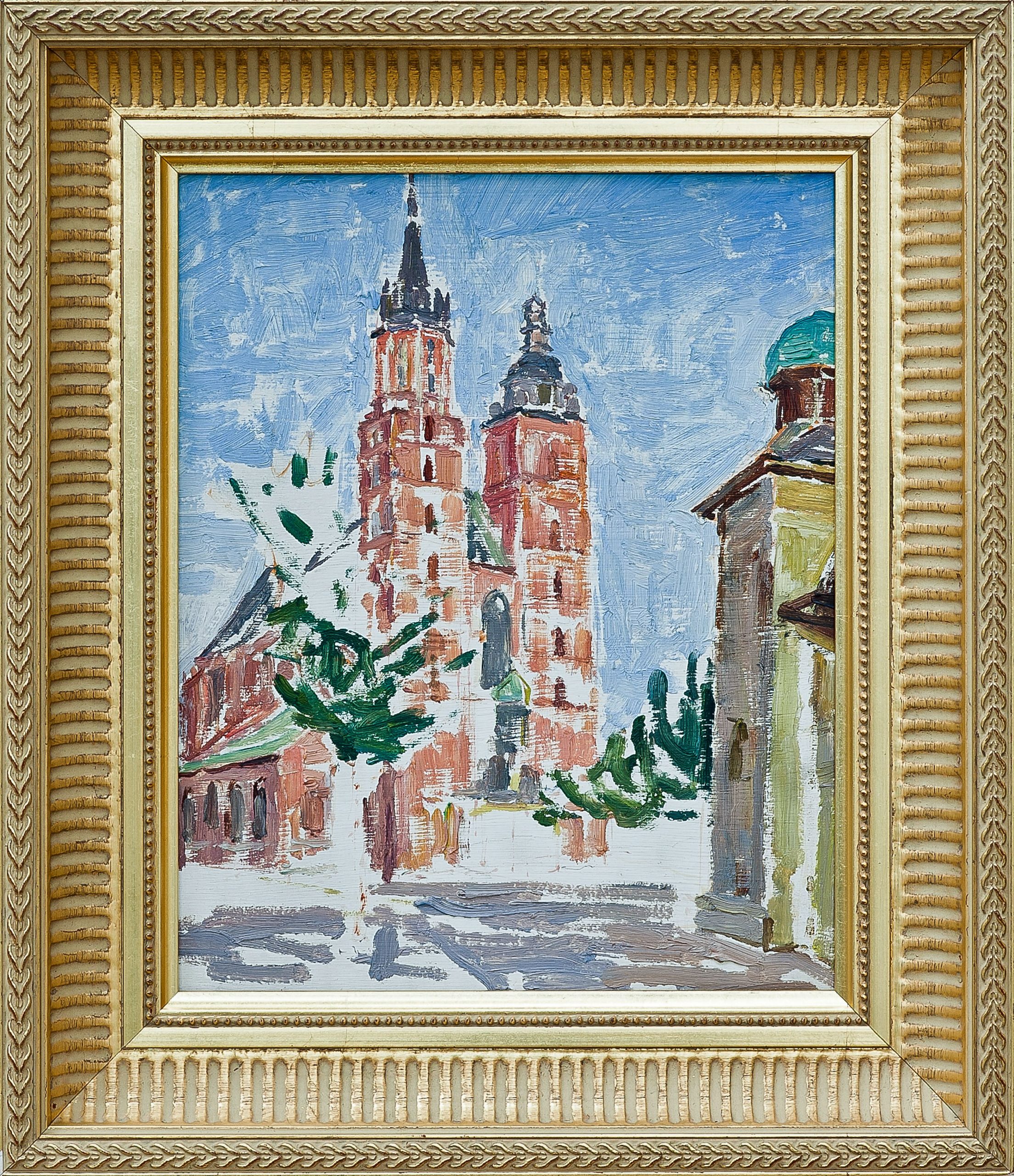 2174 ah autor ignacy pinkas, szkic kościoła mariackiego w krakowie, 1934, olej dykta, 27x22, fot. msz