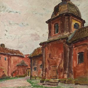 2176 ah autor ignacy pinkas, architektura lwów, 1929, olej dykta, 27x22,  fot