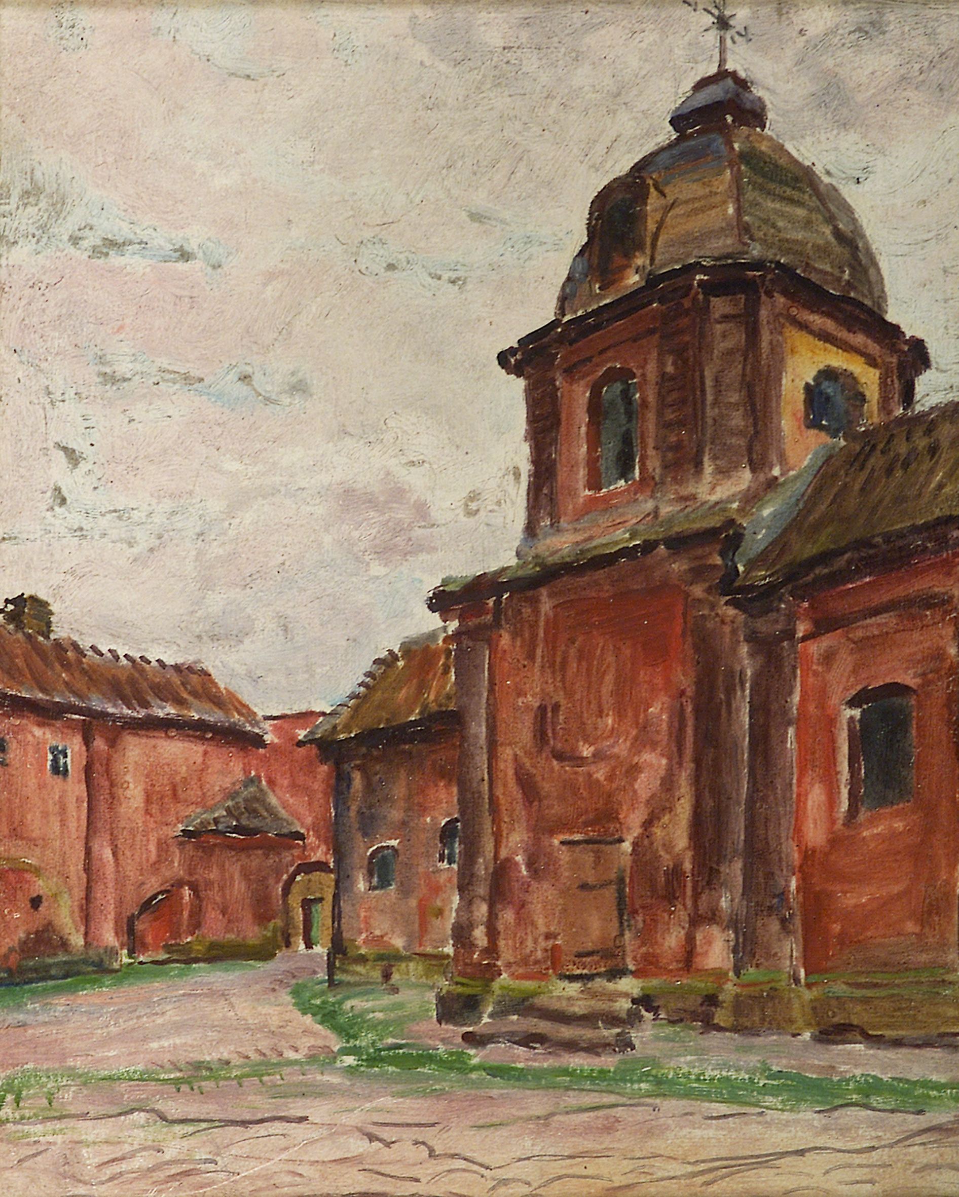 2176 ah autor ignacy pinkas, architektura lwów, 1929, olej dykta, 27x22,  fot