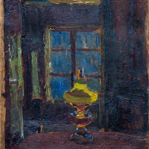 2178 ah autor ignacy pinkas, lampa naftowa, 1920, olej tektura, 30x24, fot. msz